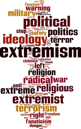 Extremism word cloud concept. Vector illustration